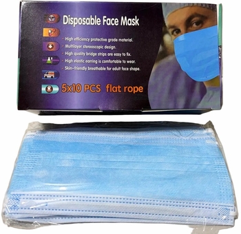 Disposable Blue Face Masks 5 packs of 10