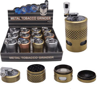 40mm 4 Part Copper Hand-Crank Grinder w/ Windows 12/bx