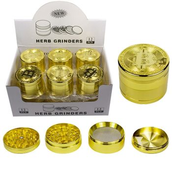 50mm 4 Part Bitcoin Shaped Tobacco Grinder 12/bx