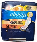 Always Ultra Thin w/Wings Overnight Size-4 6ct, 8/bx