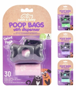 Zeek & Zoey Poop Bags 30ct With Dispenser 12/bx