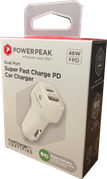 Powerpeak Dual Port Power Delivery Car Charger 48W PD - White 3/bx