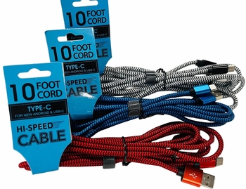 TYPE C10ft Charging USB Cable 12/bx
