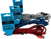 TYPE C10ft Charging USB Cable 12/bx