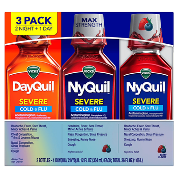 Vicks DayQuil & NyQuil Severe Cold & Flu Relief Liquid, Berry, 12 fl. oz., 3pk