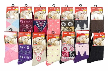 Womens Mixed Solid & Pattern Socks 12/bx