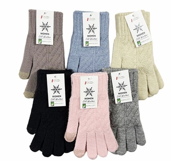 Womens Diagonal Knitted Touch Screen Gloves12/bx