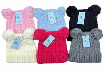 Childrens Double PomPom Beanie 12/bx
