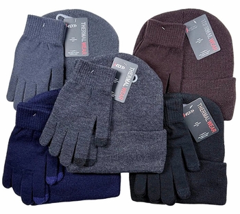 Acrylic Fleece Mens Hat & Gloves Combo Pack 12/bx