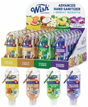 Wish Scented Assorted Hand Sanitizer w/ Colored Carabiner 24/Display
