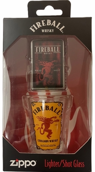 Zippo Lighter & Fireball Whisky Shot Glass Gift Set (Retail 41.95)