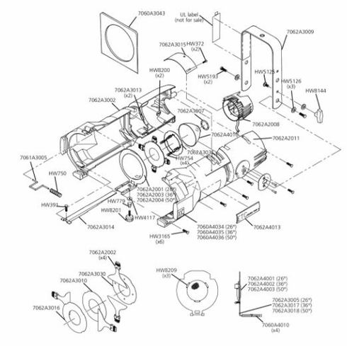 Source Four Jr Barrel, right rivet assembly, White - Part #7062A2011-1