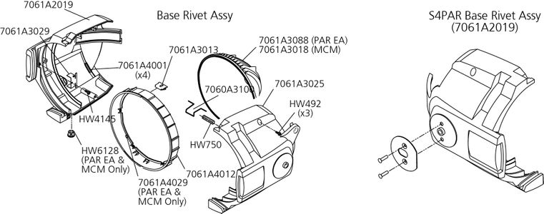 SOURCE FOUR PAR EA, PAR MCM, & PARNel BASE RIVET ASSEMBLY REPAIR PARTS