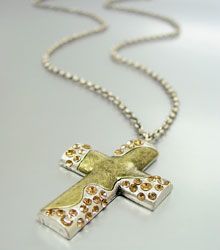 Antique Gold Crystals Cross Necklace