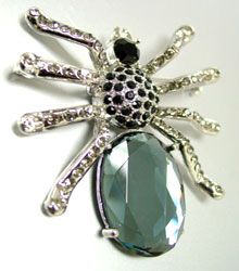 Black Crystals Gem Spider Brooch Pin