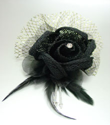 Black Linen Tulle Feathers Flower Corsage