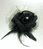 Black Linen Tulle Feathers Flower Corsage