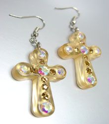 Brown Lucite Crystals Cross Earrings