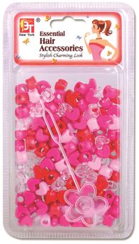 BT Children's Hair Beads SMALL HEART HOT PINK CLEAR ASSORTED