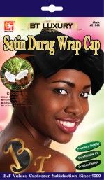 BT COCONUT Luxury SATIN DURAG WRAP CAP BLACK
