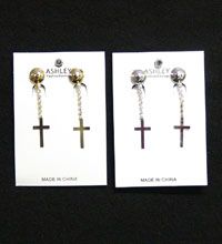 Clip On Earring Cross Dangle Earring