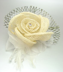 Creme Linen Tulle Feathers Flower Corsage