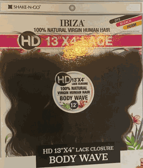 Ibiza 100% Natural Virgin Human Hair HD 13"X4" Lace Closure Body WAVE 12"
