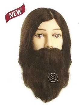 Male Mannequin Head (8") Training for Hair cutting, Styling, With Beard and Moustache 100% Human Hair, Brown hair