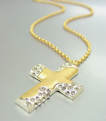 Mat Gold Crystals Cross Necklace