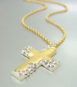 Mat Gold Crystals Cross Necklace
