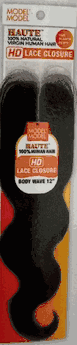 Model Model Haute 100% Natural Virgin Human Hair 2.25"x4.5" HD Lace Closure Body Wave 12"