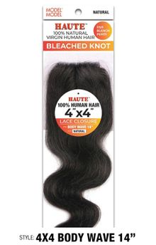Model Model Haute 100% Natural Virgin Human Hair 4"X4" Bleached Knot Lace Closure Body Wave 14"
