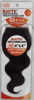 Model Model Haute 100% Natural Virgin Human Hair 4"X4" HD Lace Closure Body Wave 12"