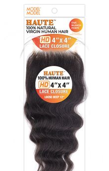 Model Model Haute 100% Natural Virgin Human Hair 4"X4" HD Lace Closure Loose Deep 12"