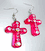 Pink Lucite Crystals Cross Earrings