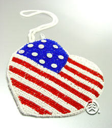 Red White Blue Beads Heart Pouch Bag