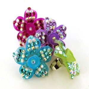Rhinestone Colorful Flower Ring