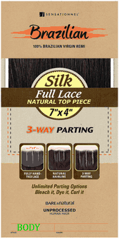 Sensationnel Bare & Natural Unprocessed Brazilian Remi Silk Full Lace Natural Top Piece 7"x4" BODY 12" 3-Way Parting