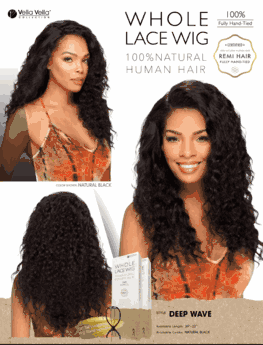 Sensual Vella Vella 100% Fully Hand-Tied Whole Lace Wig 100% Natural Human Hair Deep Wave