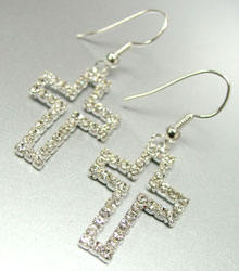 Silver Crystals Cross Dangle Earrings