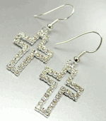 Silver Crystals Cross Dangle Earrings