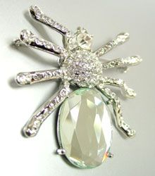 Silver Crystals Gem Spider Brooch