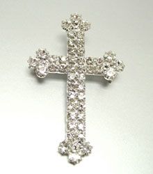 Silver Rhinestones Cross Brooch Pin
