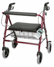 Rollator Bariatric w/Pad Seat Red  w/Basket