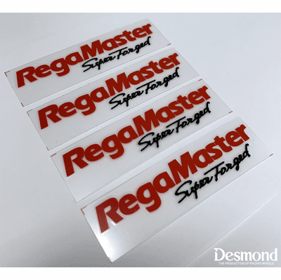 Desmond EVO BRIGHT "Regamaster Super Forged" Spoke Decals 15"/16"/17"/18" Set (4 Decals) Red/Black