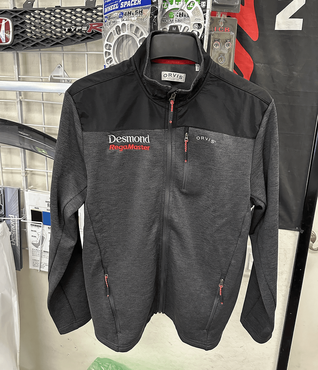 Desmond Regamaster Orvis Phantom Black Bonded Mesh Full-Zip Jacket 4" Embroidered Logos Silver and Red