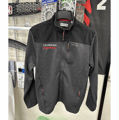 Desmond Regamaster Orvis Phantom Black Bonded Mesh Full-Zip Jacket 4" Embroidered Logos Silver and Red