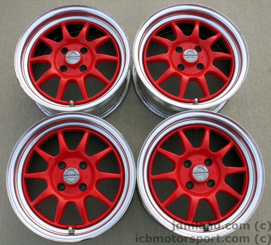 Gab Sports (RED) 15x6.5 +32  4X100 Complete with Center Caps