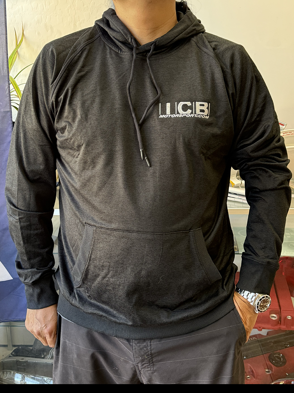 ICB MOTORSPORT Pullover Hoodie 4" Embroidered Logos White and Red (Free Shipping)