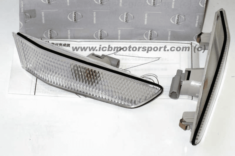 JDM Nissan G35 Coupe Clear Front Bumper Indicator (1Pair) 03-07 G35 Coupe OEM Nissan Clear Corners Side Markers w/ Non Bump Part Number: B61F0-AM900